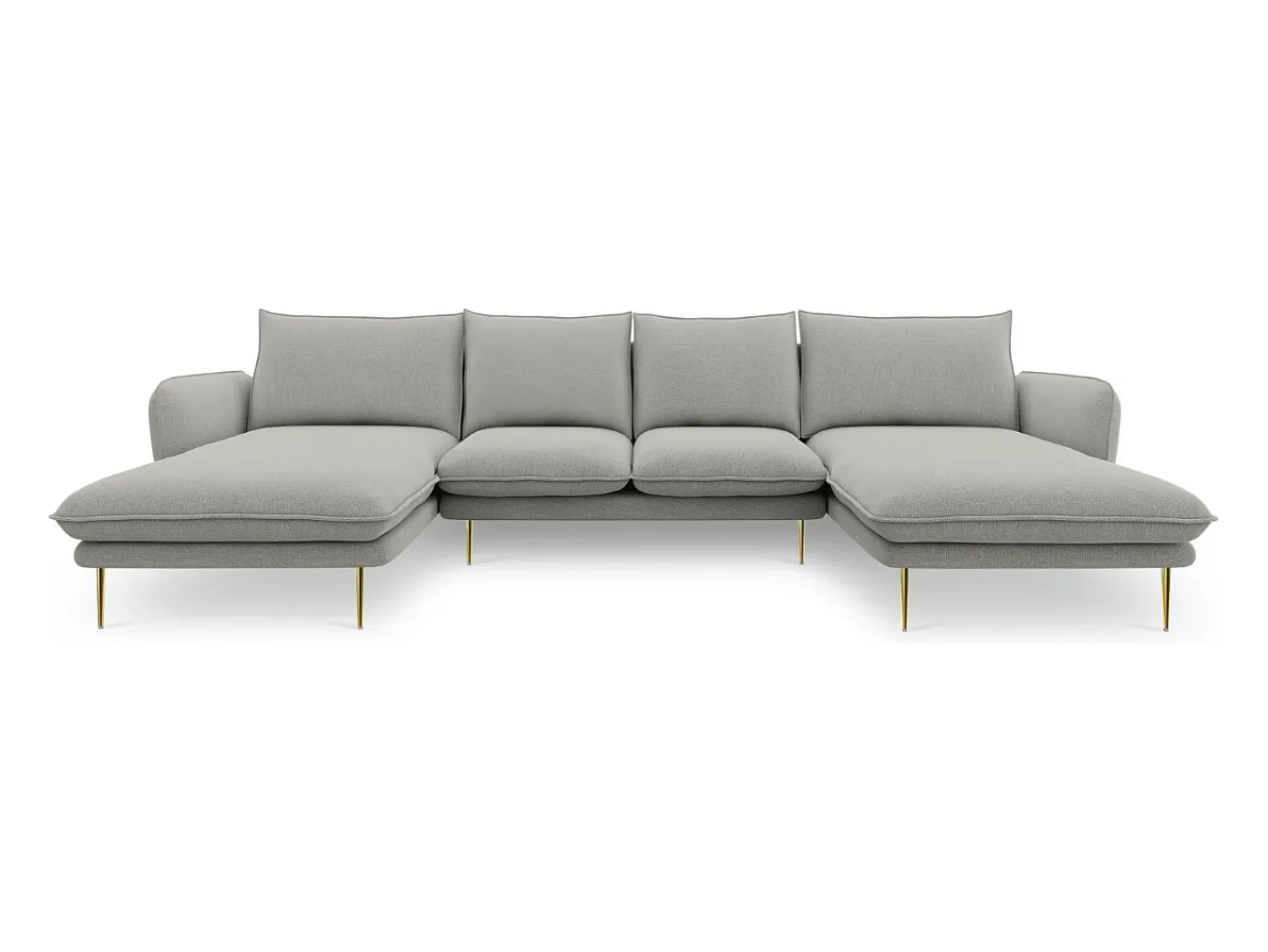 Cosmopolitan Design - Sofá panorâmico "Vienna" 6 lugares em tecido estrutural cinza claro - 350x170x95cm^ Sofá
