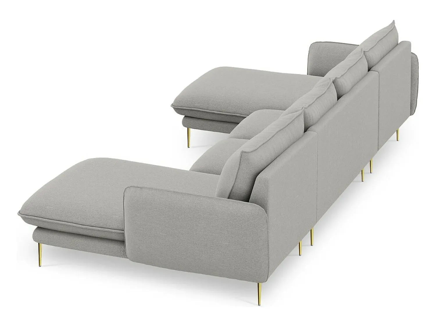 Cosmopolitan Design - Sofá panorâmico "Vienna" 6 lugares em tecido estrutural cinza claro - 350x170x95cm^ Sofá