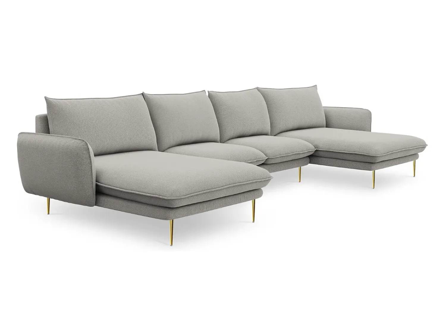 Cosmopolitan Design - Sofá panorâmico "Vienna" 6 lugares em tecido estrutural cinza claro - 350x170x95cm^ Sofá