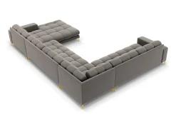 Sale Cosmopolitan Design - Sofá de canto panorâmico à esquerda "Bali" 7 lugares em veludo cinza claro - 327x256x75cm Cinzento claro