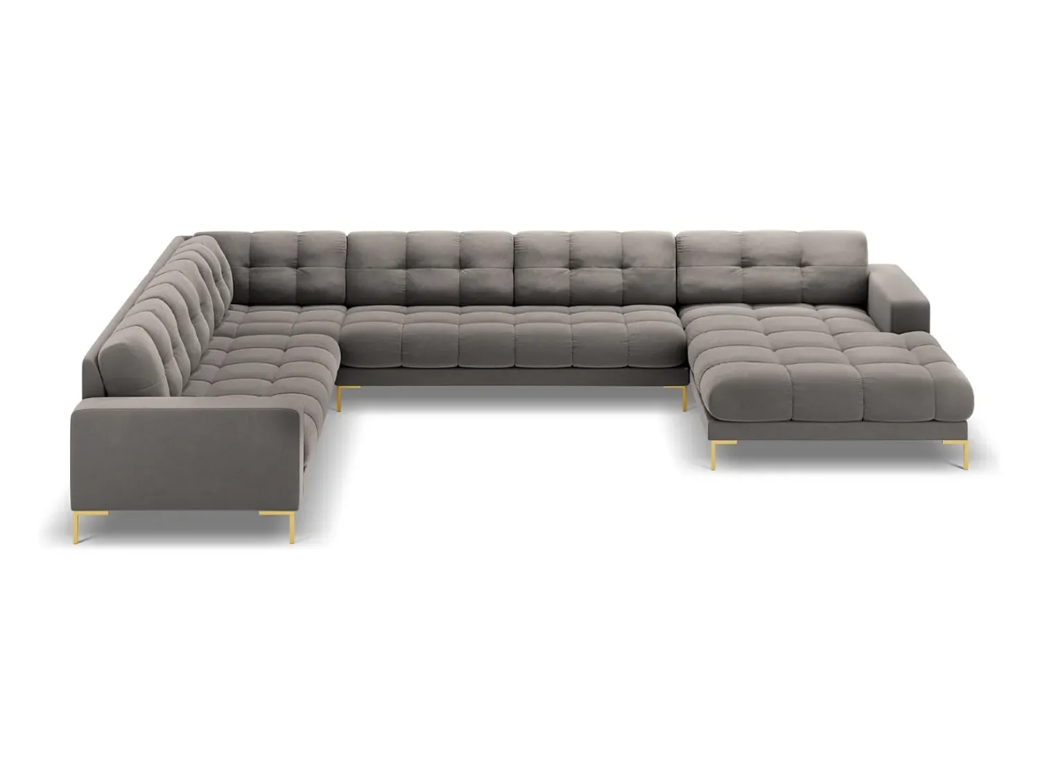 Sale Cosmopolitan Design - Sofá de canto panorâmico à esquerda "Bali" 7 lugares em veludo cinza claro - 327x256x75cm Cinzento claro