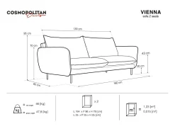 Cosmopolitan Design - Sofá "Vienna" 2 lugares em veludo cinza claro - 160x92x95cm^ Sofá