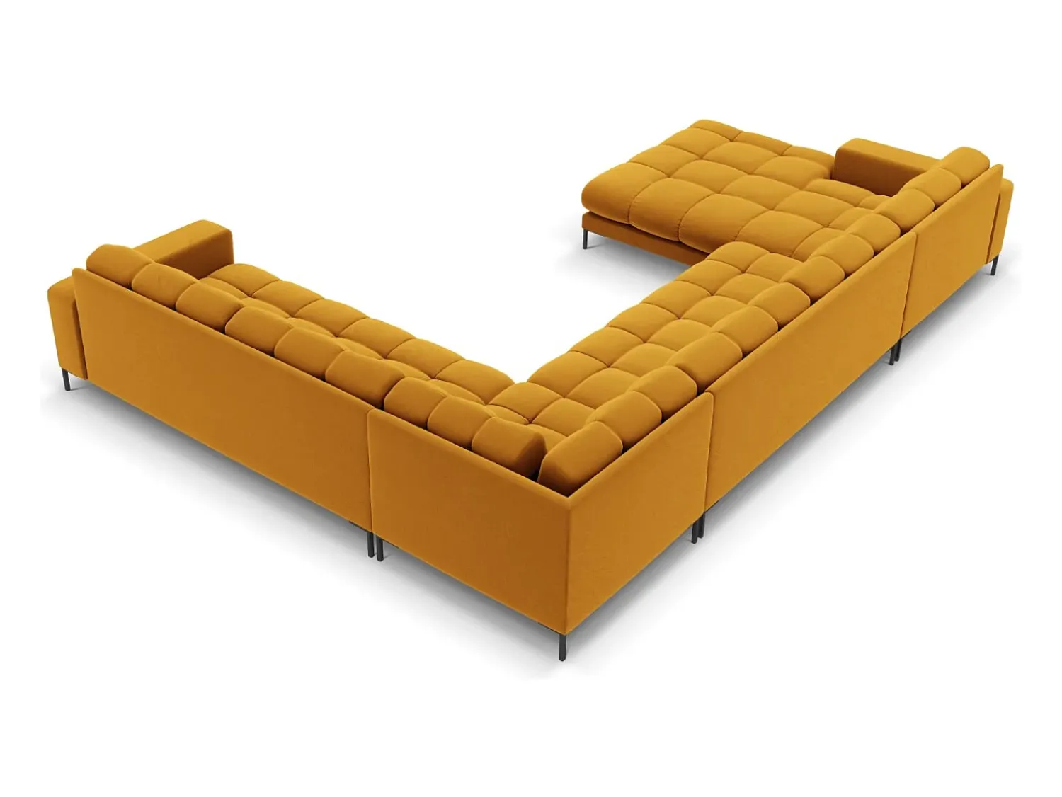 Sofá*Cosmopolitan Design - Sofá de canto direito panorâmico "Bali" 7 lugares em veludo - 327x256x75cm Amarelo