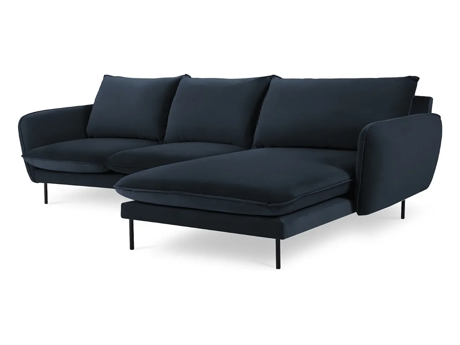 Sofá|Cosmopolitan Design - Sofá de canto direito "Vienna" 5 lugares em veludo - 255x170x95cm Azul escuro