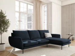 Sofá|Cosmopolitan Design - Sofá de canto direito "Vienna" 5 lugares em veludo - 255x170x95cm Azul escuro