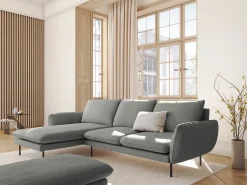 Cosmopolitan Design - Sofá de canto esquerdo "Vienna" 5 lugares em tecido bouclé cinza - 255x170x95cm^ Sofá