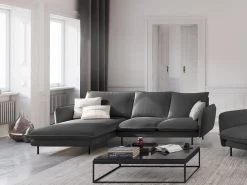 Clearance Cosmopolitan Design - Sofá de canto esquerdo "Vienna" 5 lugares em tecido estrutural cinza escuro - 255x170x95cm Cinza antracite