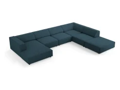 Sofá|Cosmopolitan Design - Sofá de canto direito panorâmico "Arendal" 7 lugares em tecido chenille com efeito canelado azul marinho - 364x262x70cm Azul esverdeado