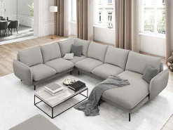 Sofá*Cosmopolitan Design - Sofá de canto panorâmico à esquerda "Vienna" 7 lugares em tecido estrutural cinza claro - 330x235x95cm Cinzento claro