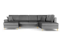 Cosmopolitan Design - Sofá panorâmico convertível em linha reta com caixa de arrumação "Kyoto" 7 lugares em veludo cinza claro - 313x194x88cm^ Sofá