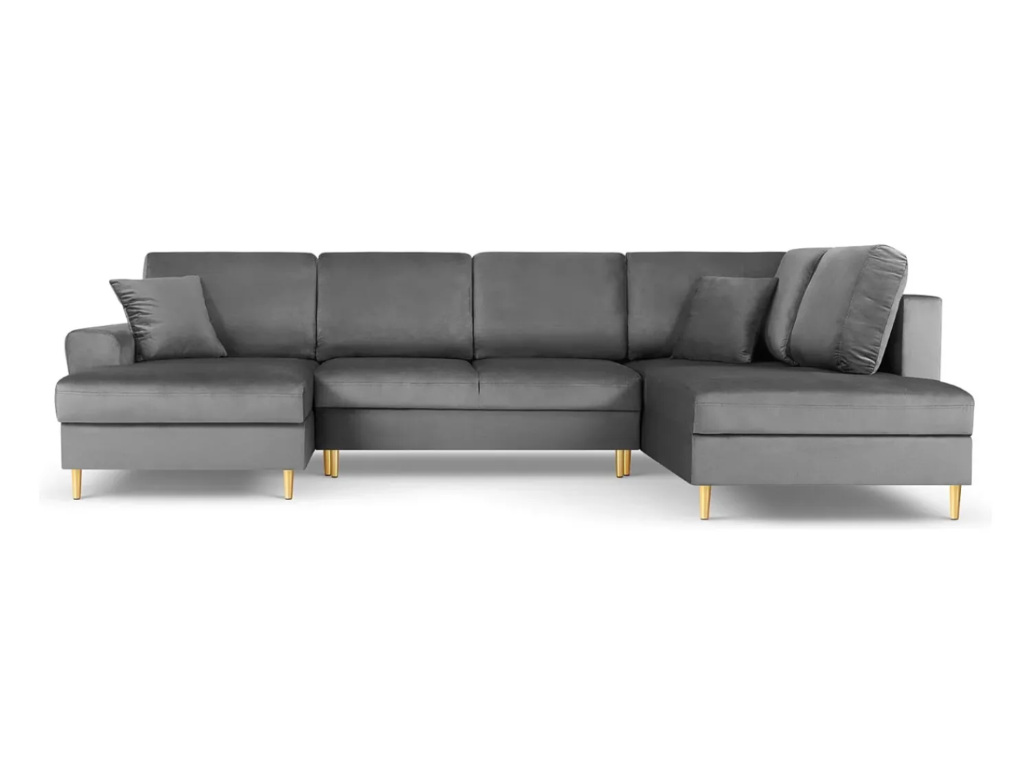 Cosmopolitan Design - Sofá panorâmico convertível em linha reta com caixa de arrumação "Kyoto" 7 lugares em veludo cinza claro - 313x194x88cm^ Sofá