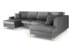 Cosmopolitan Design - Sofá panorâmico convertível em linha reta com caixa de arrumação "Kyoto" 7 lugares em veludo cinza claro - 313x194x88cm^ Sofá