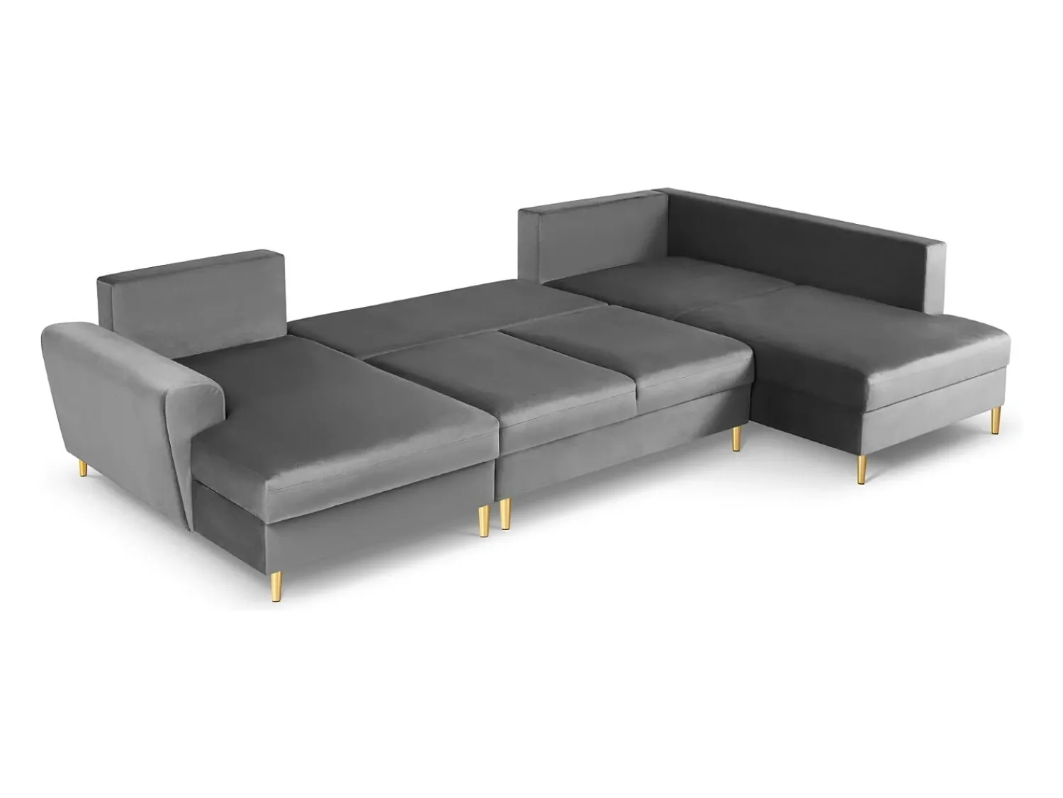 Cosmopolitan Design - Sofá panorâmico convertível em linha reta com caixa de arrumação "Kyoto" 7 lugares em veludo cinza claro - 313x194x88cm^ Sofá