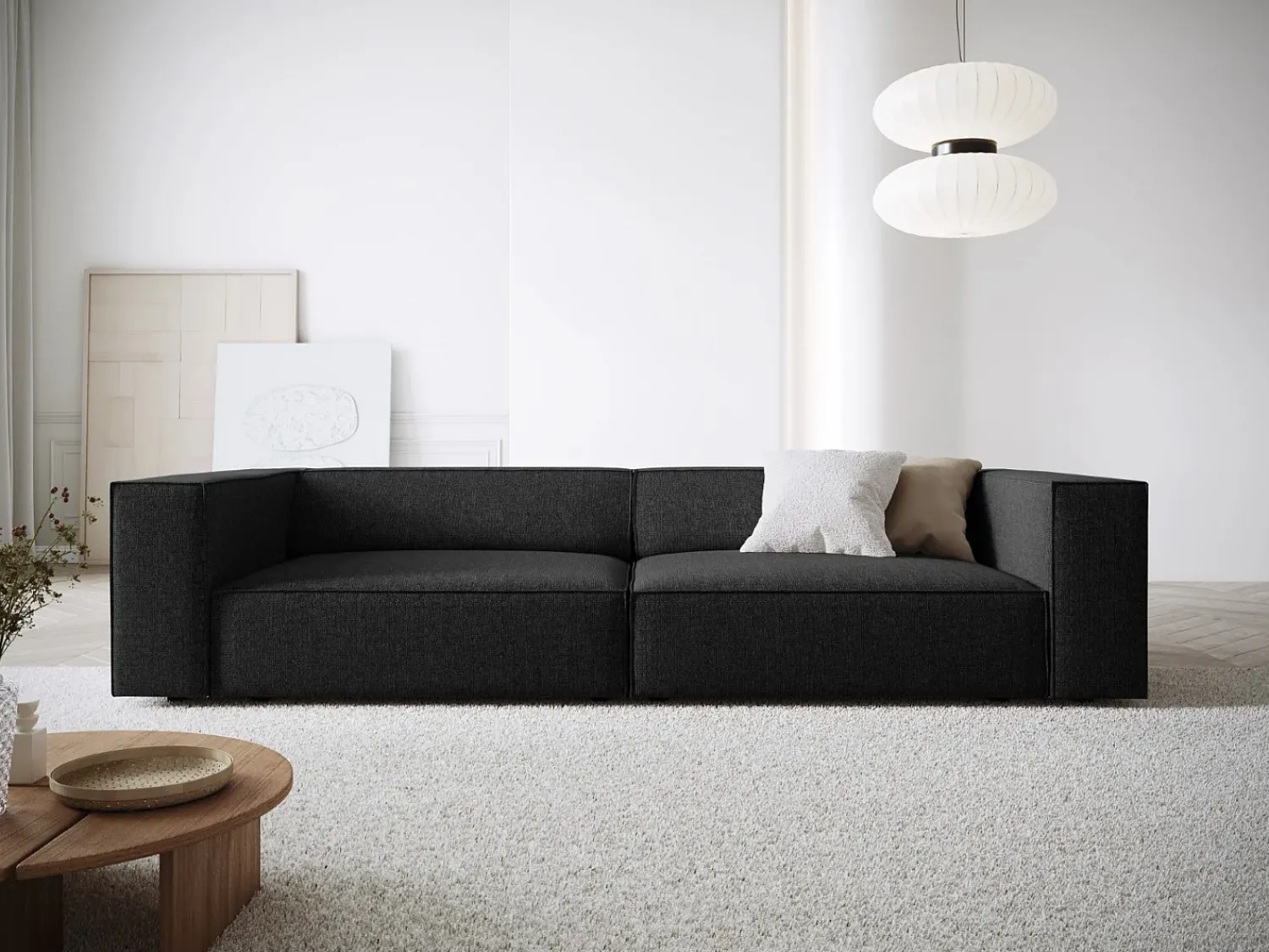 Sofá|Cosmopolitan Design - Sofá "Arendal" 4 lugares em tecido chenille - 244x102x70cm Preto