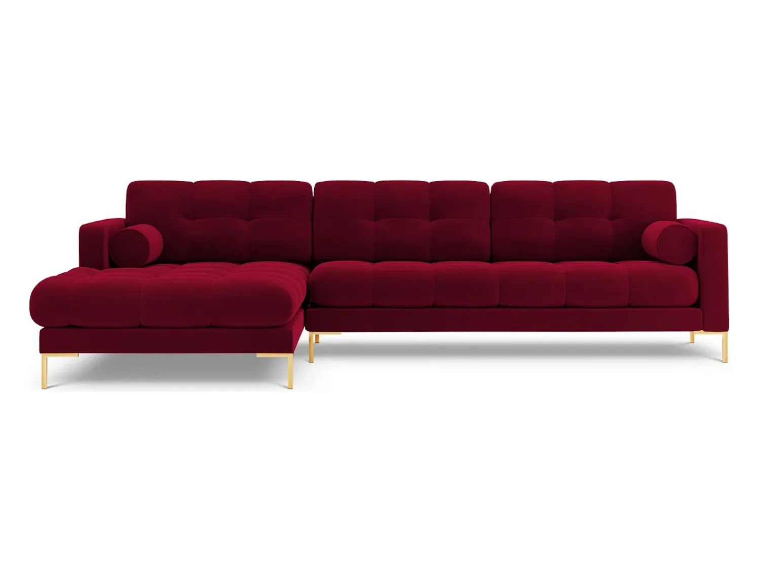 Sofá|Cosmopolitan Design - Sofá de canto esquerdo "Bali" 5 lugares em veludo - 293x185x75cm Vermelho