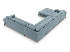 New Cosmopolitan Design - Sofá de canto direito panorâmico "Bali" 7 lugares em veludo - 327x256x75cm Azul claro