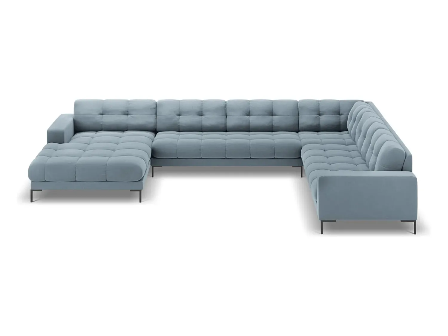 New Cosmopolitan Design - Sofá de canto direito panorâmico "Bali" 7 lugares em veludo - 327x256x75cm Azul claro