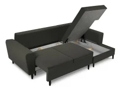 Sofá|Cosmopolitan Design - Sofá convertível de canto direito com caixa de arrumação "Kyoto" 4 lugares em veludo cotelê - 241x145x88cm Preto