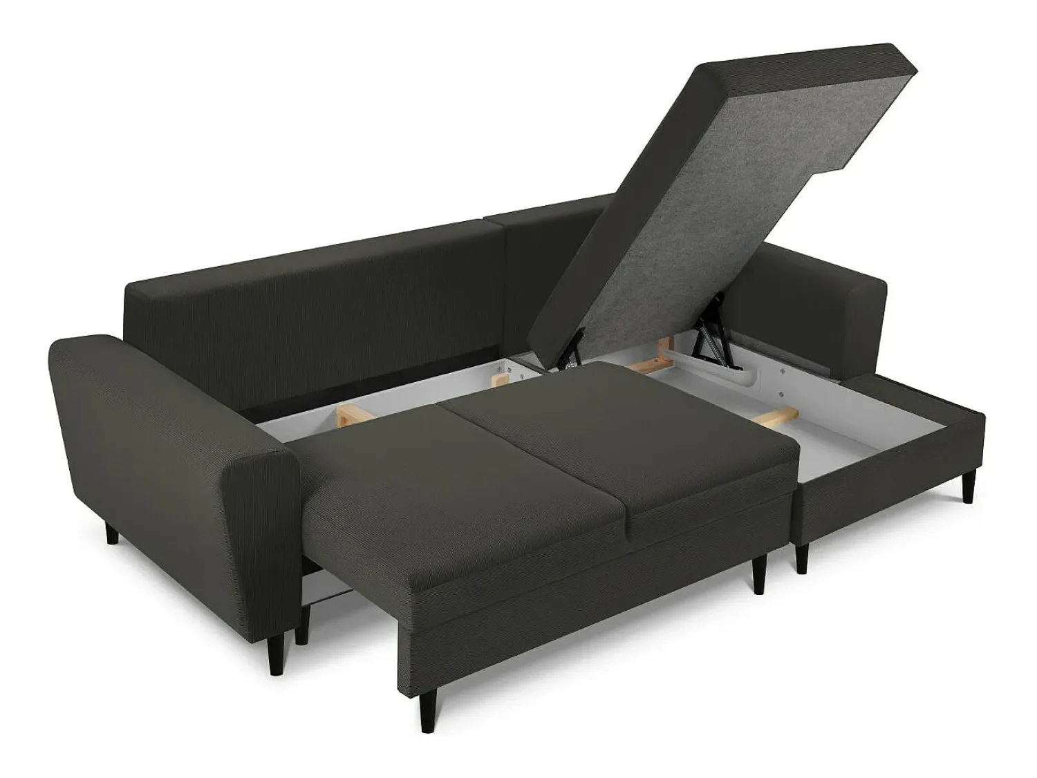 Sofá|Cosmopolitan Design - Sofá convertível de canto direito com caixa de arrumação "Kyoto" 4 lugares em veludo cotelê - 241x145x88cm Preto
