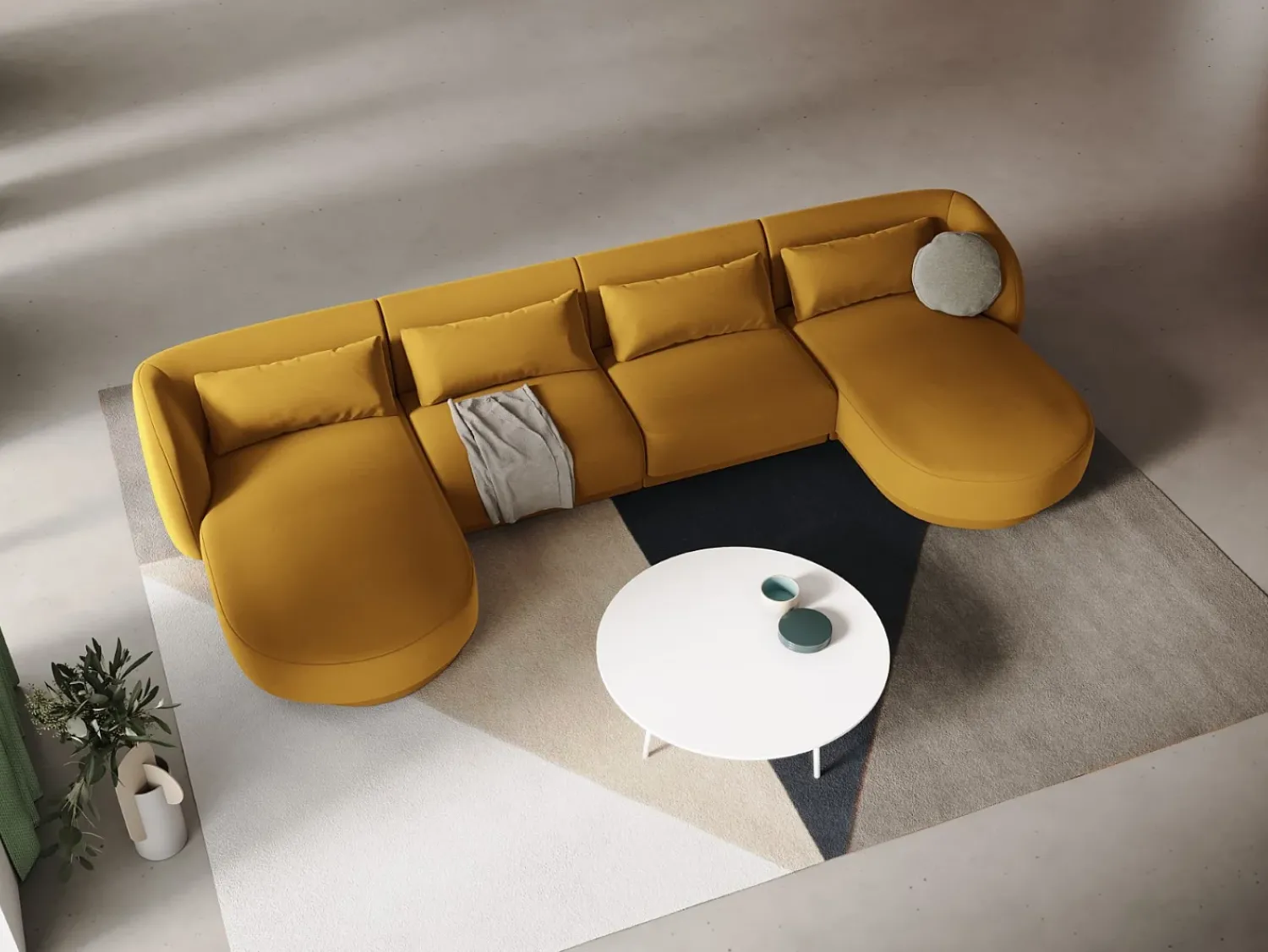 Cosmopolitan Design - Sofá panorâmico "Tulum" 5 lugares em veludo - 330x156x70cm^ Sofá