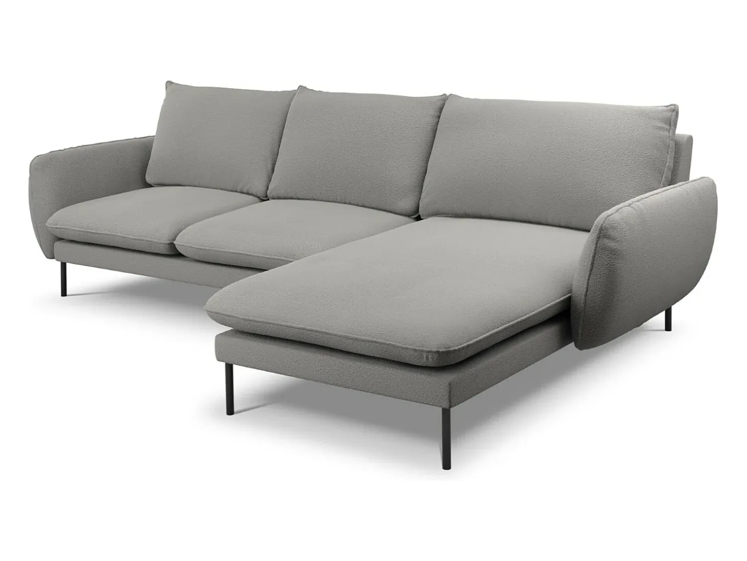 Sofá|Cosmopolitan Design - Sofá de canto direito "Vienna" 5 lugares em tecido bouclé cinza - 255x170x95cm Cinzento