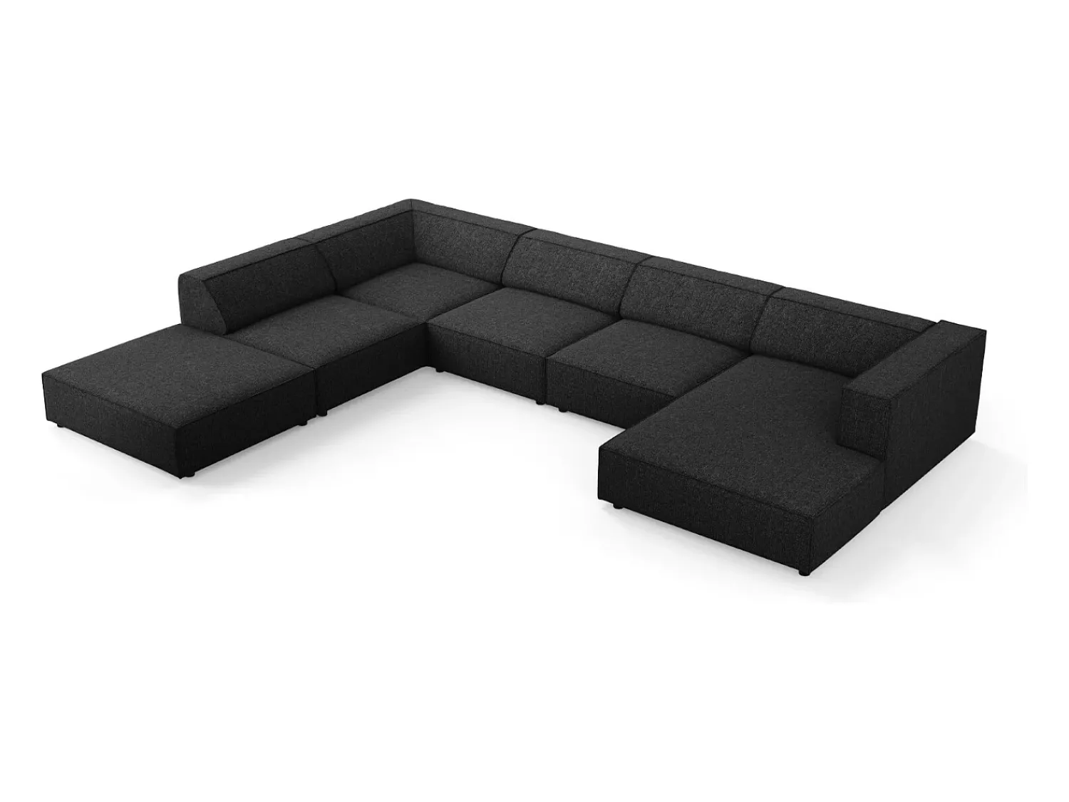 Sofá*Cosmopolitan Design - Sofá de canto panorâmico à esquerda "Arendal" 7 lugares em tecido chenille - 364x262x70cm Preto