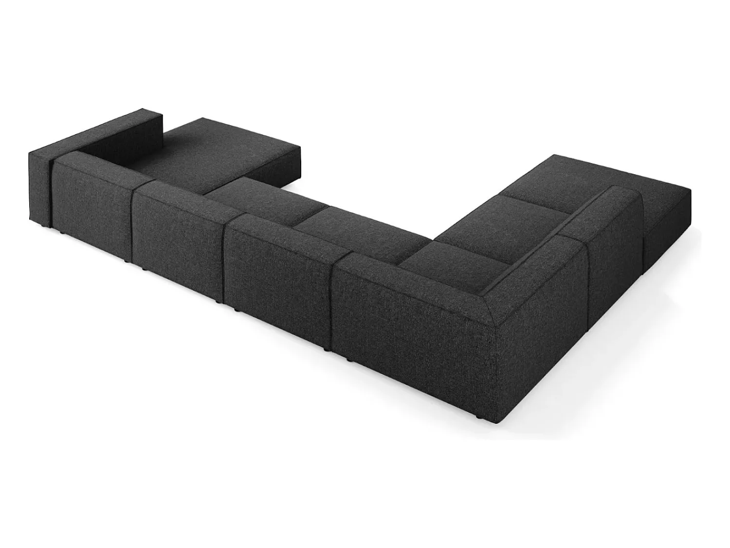 Sofá*Cosmopolitan Design - Sofá de canto panorâmico à esquerda "Arendal" 7 lugares em tecido chenille - 364x262x70cm Preto