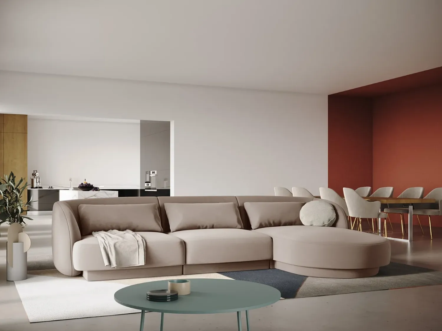 Cosmopolitan Design - Sofá de canto direito "Tulum" 4 lugares em veludo - 255x156x70cm^ Sofá