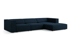 Cosmopolitan Design - Sofá de canto direito "Arendal" 4 lugares em tecido chenille com efeito canelado azul real - 284x166x70cm^ Sofá