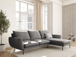 Sofá*Cosmopolitan Design - Sofá de canto direito "Vienna" 5 lugares em veludo cinza claro - 255x170x95cm Cinzento claro
