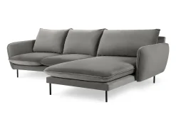 Sofá*Cosmopolitan Design - Sofá de canto direito "Vienna" 5 lugares em veludo cinza claro - 255x170x95cm Cinzento claro