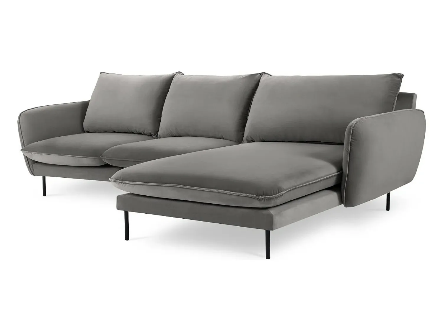 Sofá*Cosmopolitan Design - Sofá de canto direito "Vienna" 5 lugares em veludo cinza claro - 255x170x95cm Cinzento claro