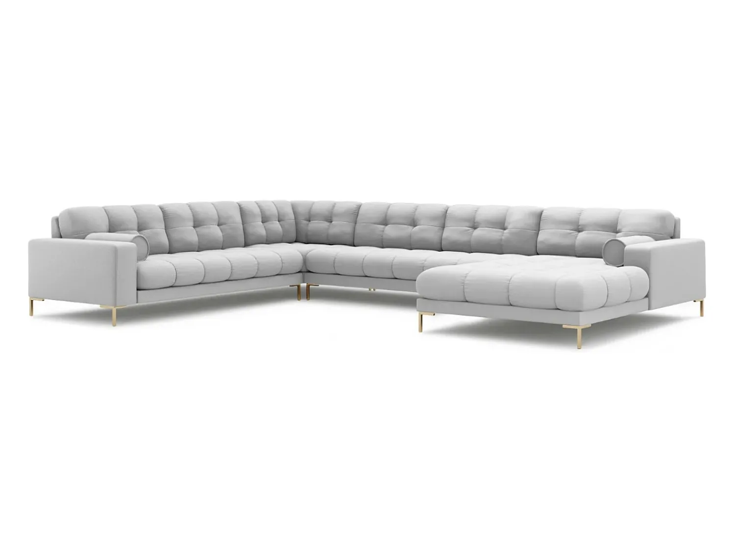 Online Cosmopolitan Design - Sofá de canto panorâmico à esquerda "Bali" 7 lugares em tecido estrutural cinza claro - 327x256x75cm Cinzento claro