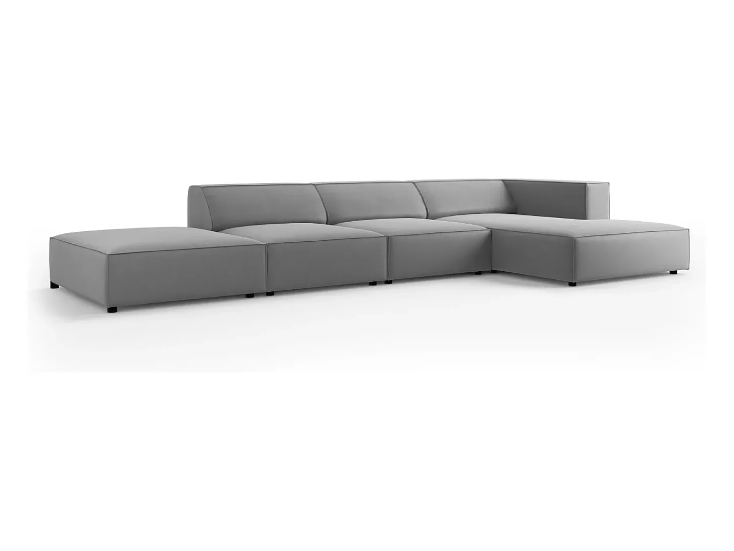 Sofá*Cosmopolitan Design - Sofá de canto direito "Arendal" 5 lugares em veludo cinza claro - 341x166x70cm Cinzento claro