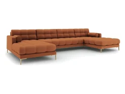 Sofá|Cosmopolitan Design - Sofá panorâmico "Bali" 7 lugares em tecido estrutural tijolo - 383x185x75cm Terracota