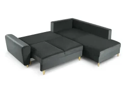 Sofá*Cosmopolitan Design - Sofá convertível de canto direito com caixa de arrumação "Kyoto" 5 lugares em veludo cinza escuro - 243x194x88cm Cinza antracite
