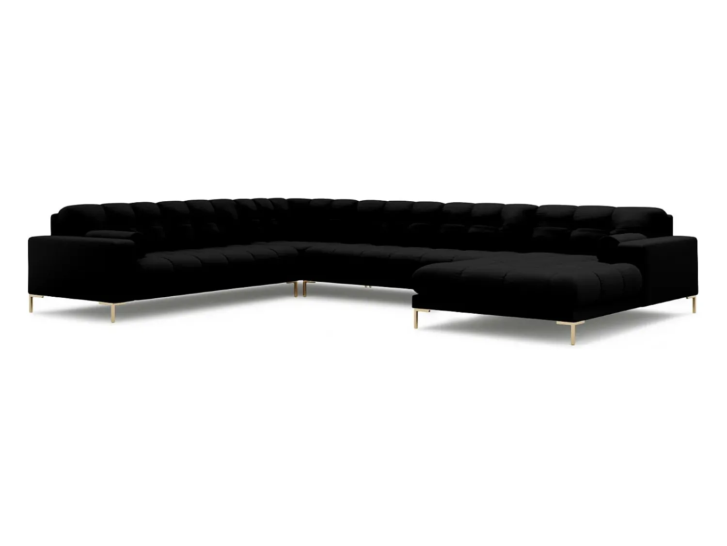 Sofá*Cosmopolitan Design - Sofá de canto panorâmico à esquerda "Bali" 7 lugares em tecido estrutural - 327x256x75cm Preto