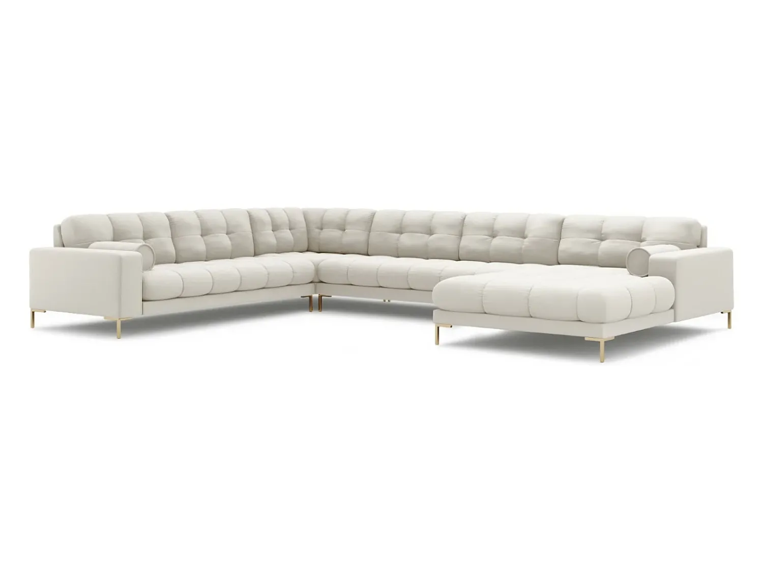 Cosmopolitan Design - Sofá de canto panorâmico à esquerda "Bali" 7 lugares em tecido estrutural claro - 327x256x75cm^ Sofá