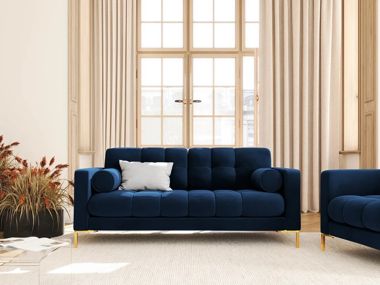 Sale Cosmopolitan Design - Sofá "Bali" 2 lugares em veludo azul real - 152x92x75cm Azul escuro
