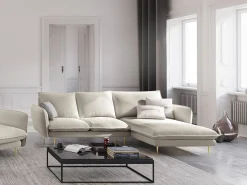 Cosmopolitan Design - Sofá de canto direito "Vienna" 5 lugares em tecido estrutural claro - 255x170x95cm^ Sofá