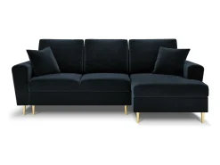 Best Cosmopolitan Design - Sofá convertível de canto direito com caixa de arrumação "Kyoto" 4 lugares em veludo - 241x145x88cm Azul escuro