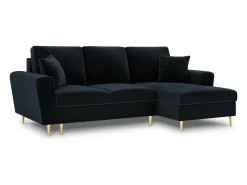 Best Cosmopolitan Design - Sofá convertível de canto direito com caixa de arrumação "Kyoto" 4 lugares em veludo - 241x145x88cm Azul escuro