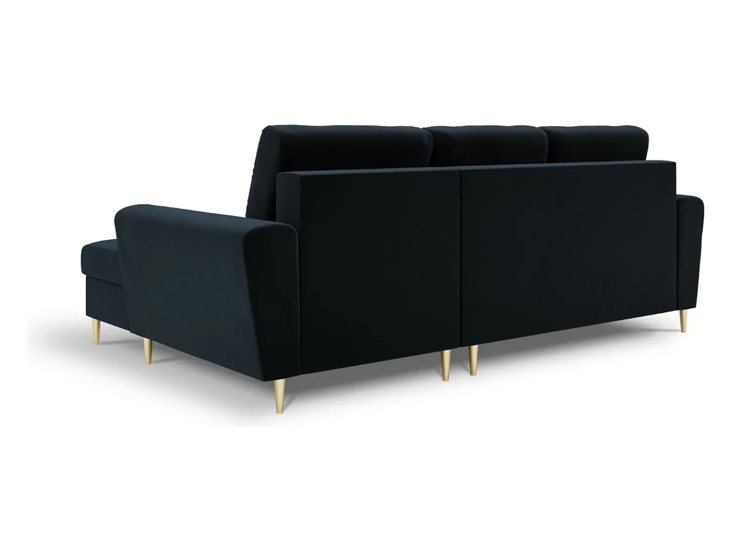 Best Cosmopolitan Design - Sofá convertível de canto direito com caixa de arrumação "Kyoto" 4 lugares em veludo - 241x145x88cm Azul escuro