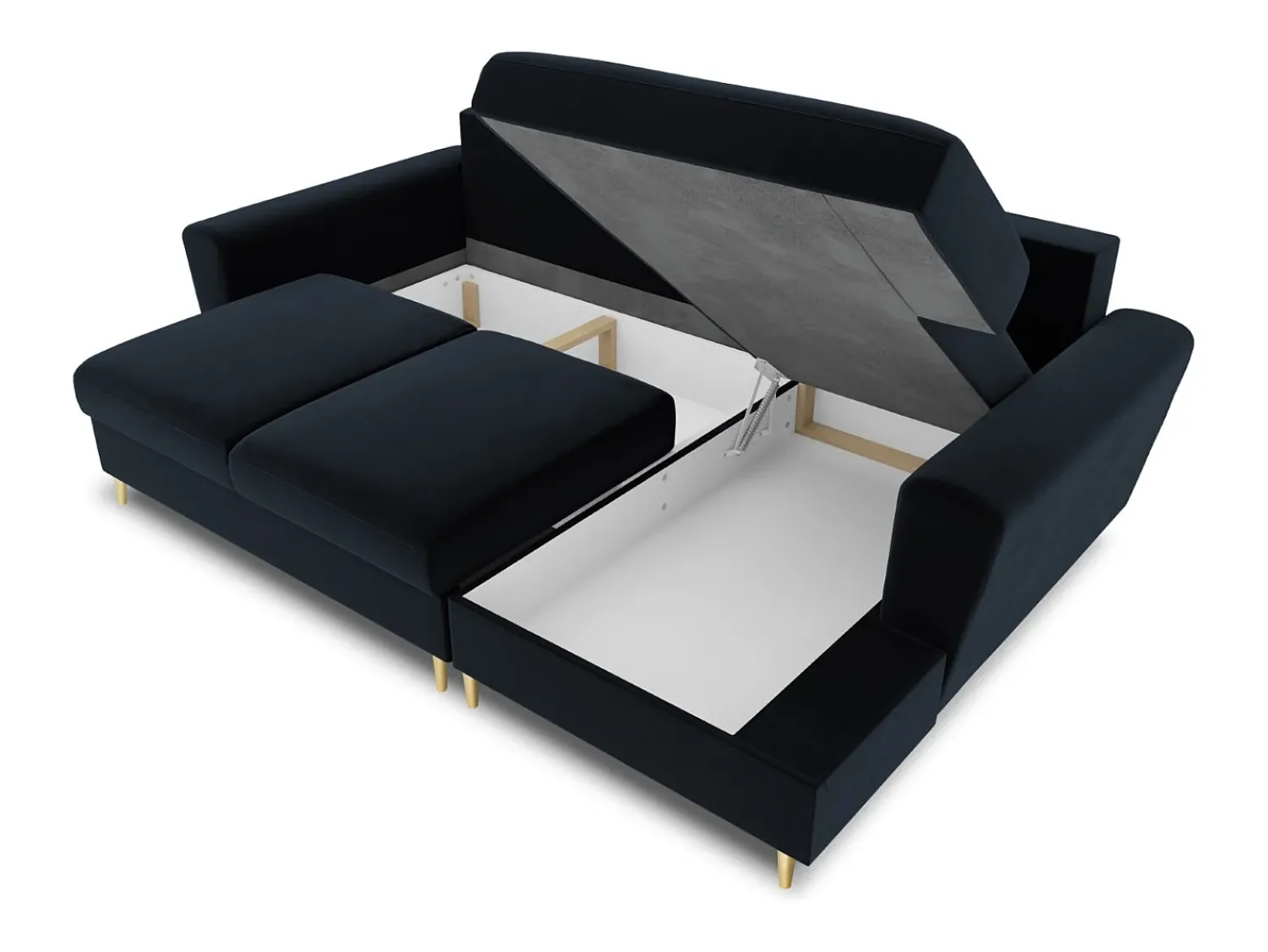 Best Cosmopolitan Design - Sofá convertível de canto direito com caixa de arrumação "Kyoto" 4 lugares em veludo - 241x145x88cm Azul escuro