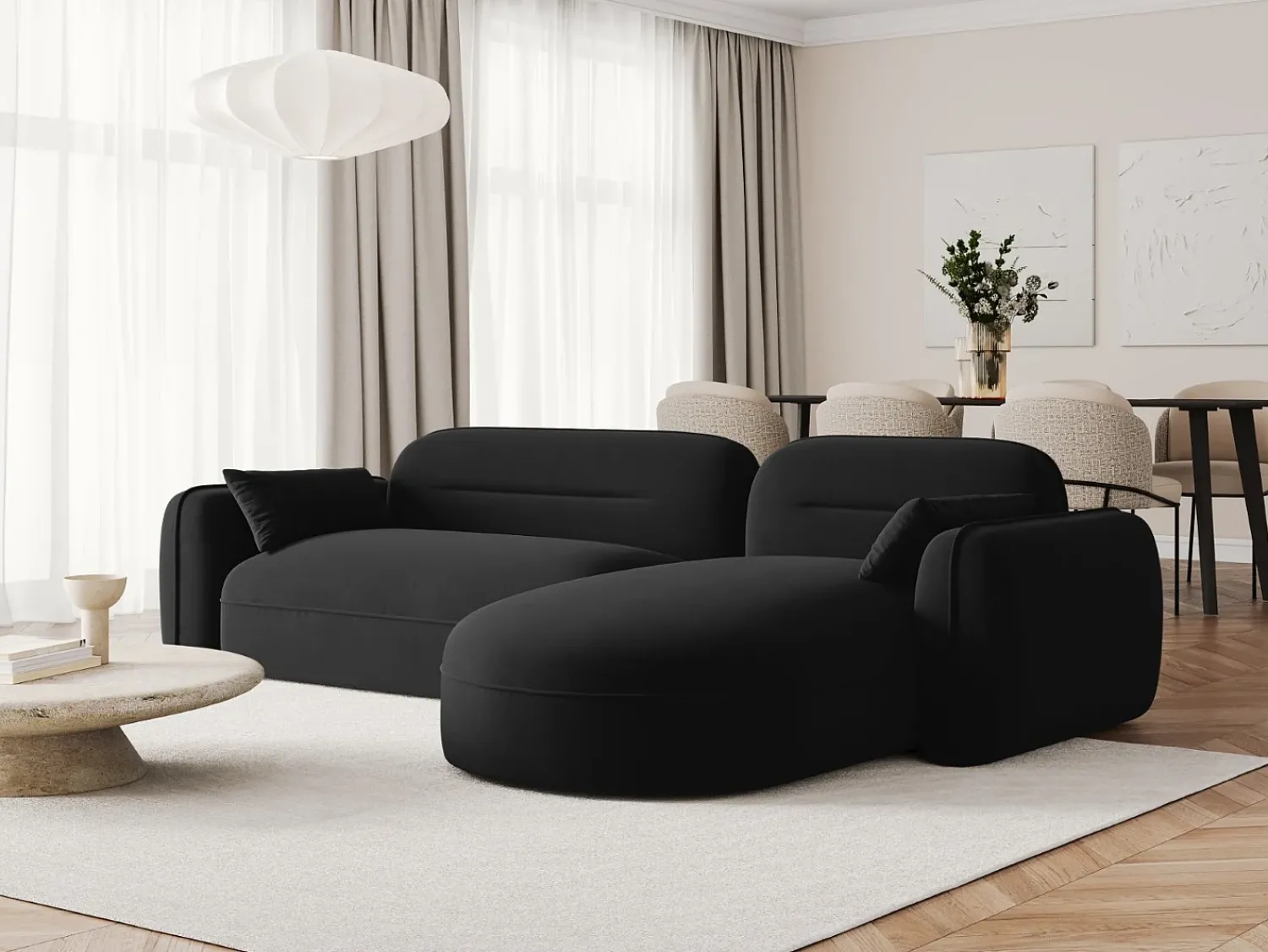 Sofá|Cosmopolitan Design - Sofá modular de canto direito "Sydney" 4 lugares em veludo - 275x165x70cm Preto