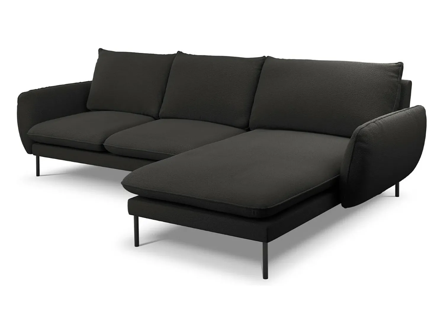 Sofá|Cosmopolitan Design - Sofá de canto direito "Vienna" 5 lugares em tecido bouclé - 255x170x95cm Preto