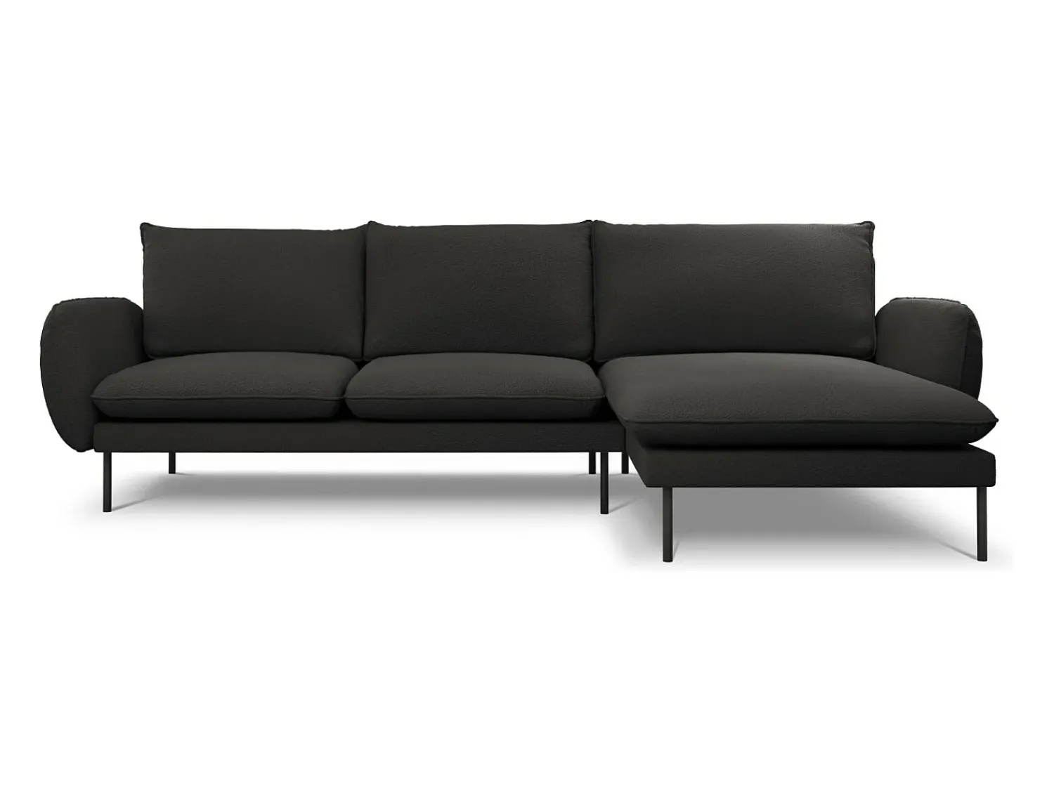 Sofá|Cosmopolitan Design - Sofá de canto direito "Vienna" 5 lugares em tecido bouclé - 255x170x95cm Preto