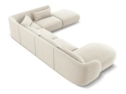 Sofá|Cosmopolitan Design - Sofá de canto direito panorâmico "Tulum" 6 lugares em veludo claro - 330x255x70cm Bege