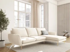 Cosmopolitan Design - Sofá de canto direito "Vienna" 5 lugares em veludo claro - 255x170x95cm^ Sofá