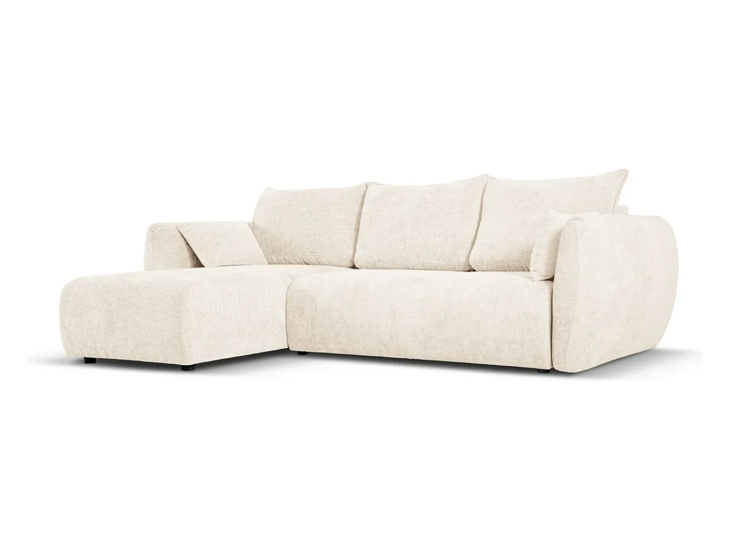 Outlet Cosmopolitan Design - Sofá convertível de canto esquerdo com caixa de arrumação "Matera" 4 lugares em tecido chenille claro - 253x173x86cm Bege